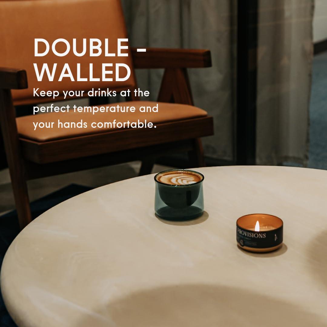 FLUR Latte Glass (Set of 2): For Lattes and Milk Drinks - Makes Latte Art Easier - Double-Walled Borosilicate Glass - Handmade - 7oz (Teal)