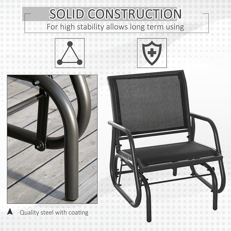 Outsunny Outdoor Glider Chairs, Swing Chair with Breathable Mesh Fabric, Curved Armrests and Steel Frame for Porch, Garden, Poolside, Balcony, Black