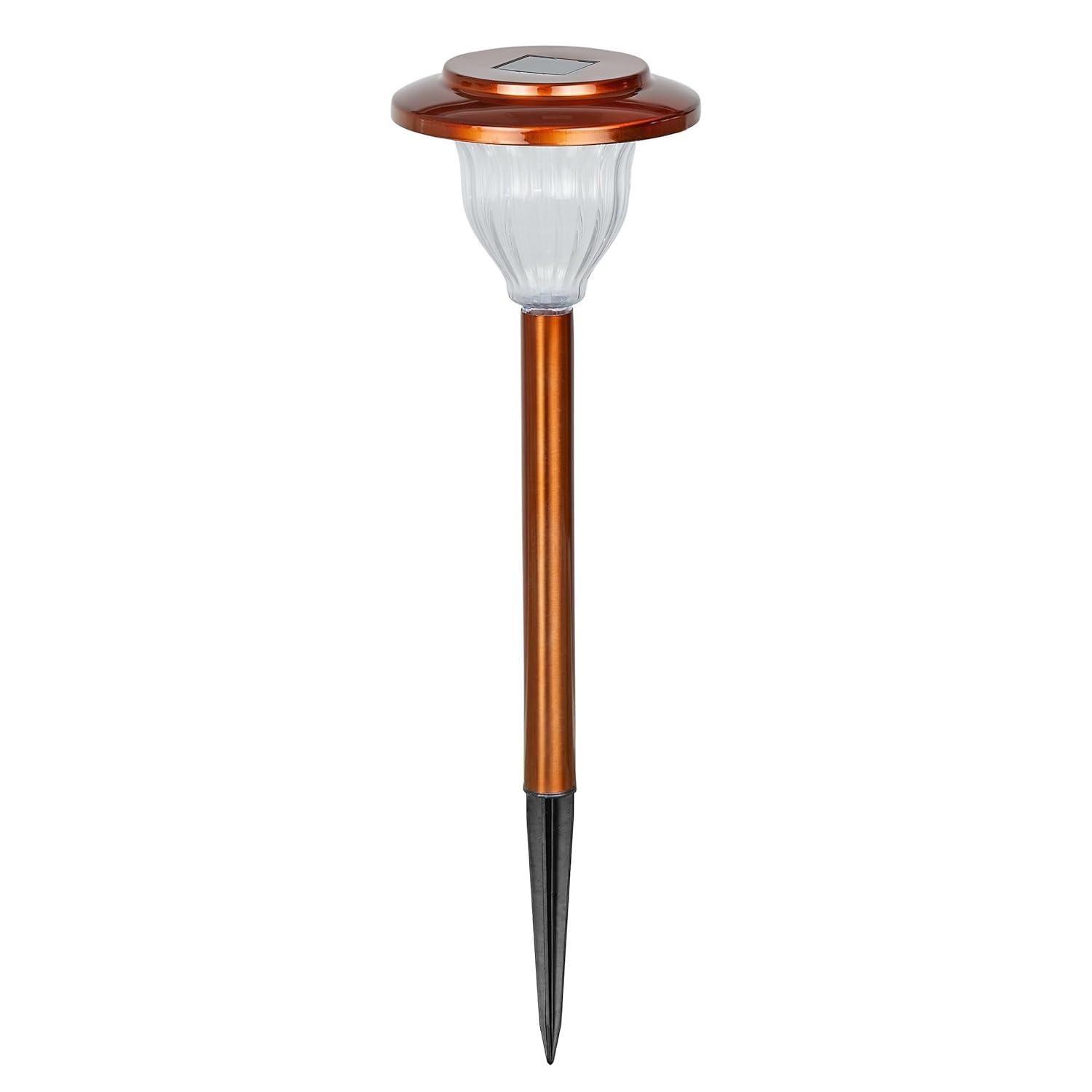 Alpine Corporation LBM174SLR-4 Solar Copper Stainless Steel Pathway LED Lights, 15" H, Bronze, Set of 4