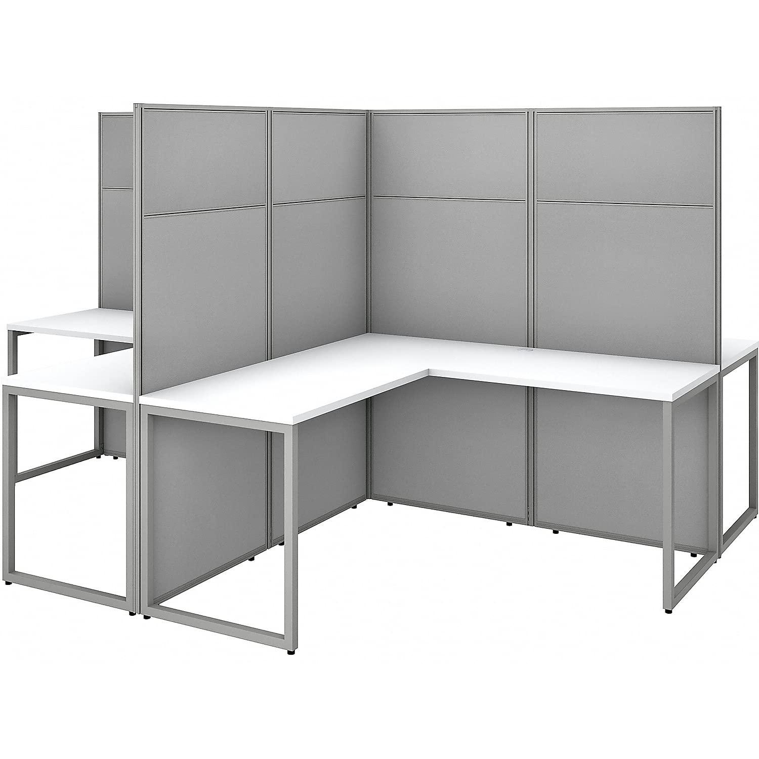 Bush Business Furniture Easy Office L-Shaped 4 Person Cubicle with Cable Management