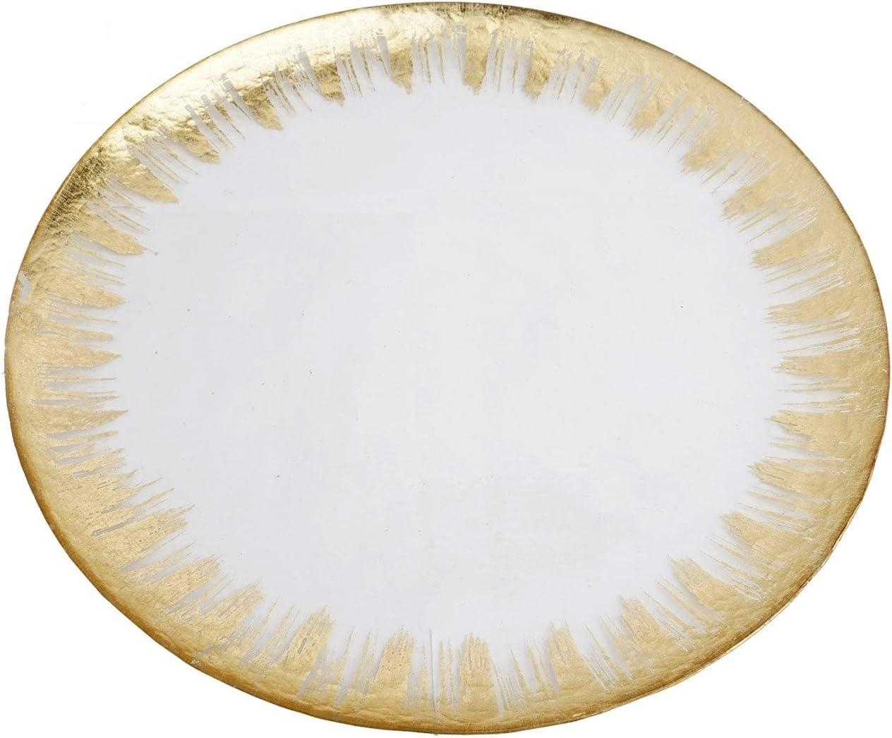 13" Clear Glass Charger Plates with Gold Spray Rim, Set of 8