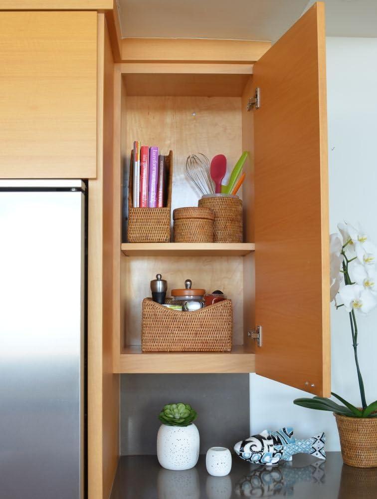 Kouboo La Jolla Rattan Organizing & Shelf Basket, Hand Woven Basket For Shelves, Foldable Cube Storage Baskets Bins, Pantry, Honey Brown