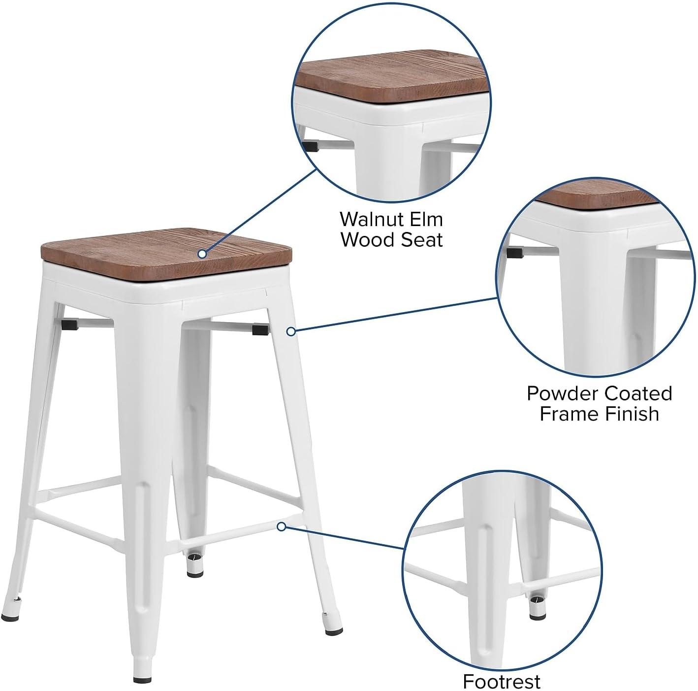 Flash Furniture Margherite 30" High Backless Metal Barstool with Square Wood Seat