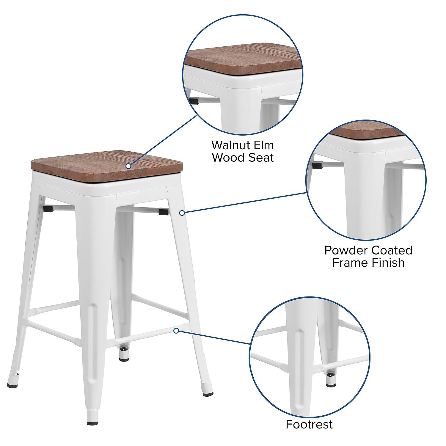 Flash Furniture Margherite 30" High Backless Metal Barstool with Square Wood Seat