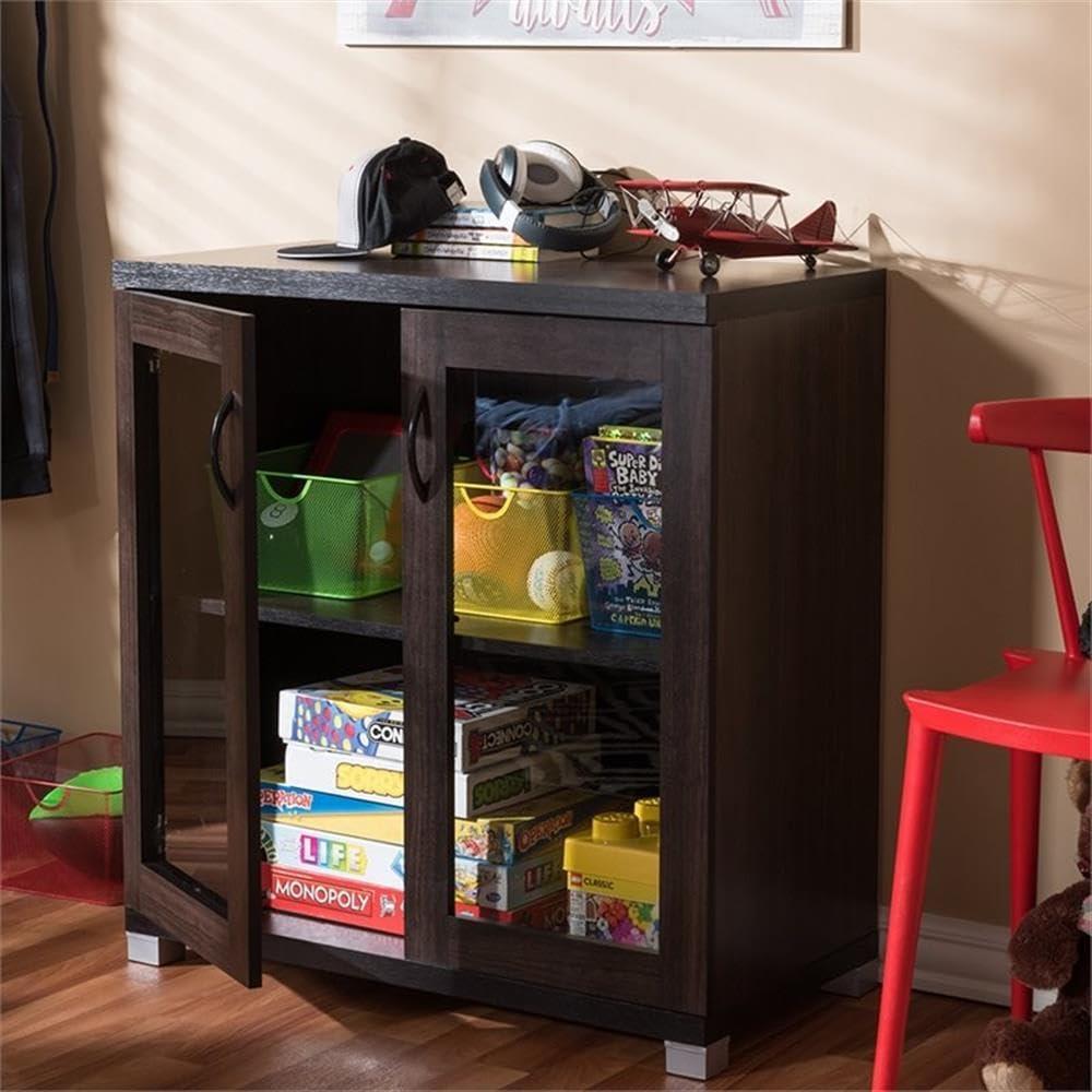 Zentra Modern and Contemporary Sideboard Storage Cabinet with Glass Doors - Dark Brown - Baxton Studio