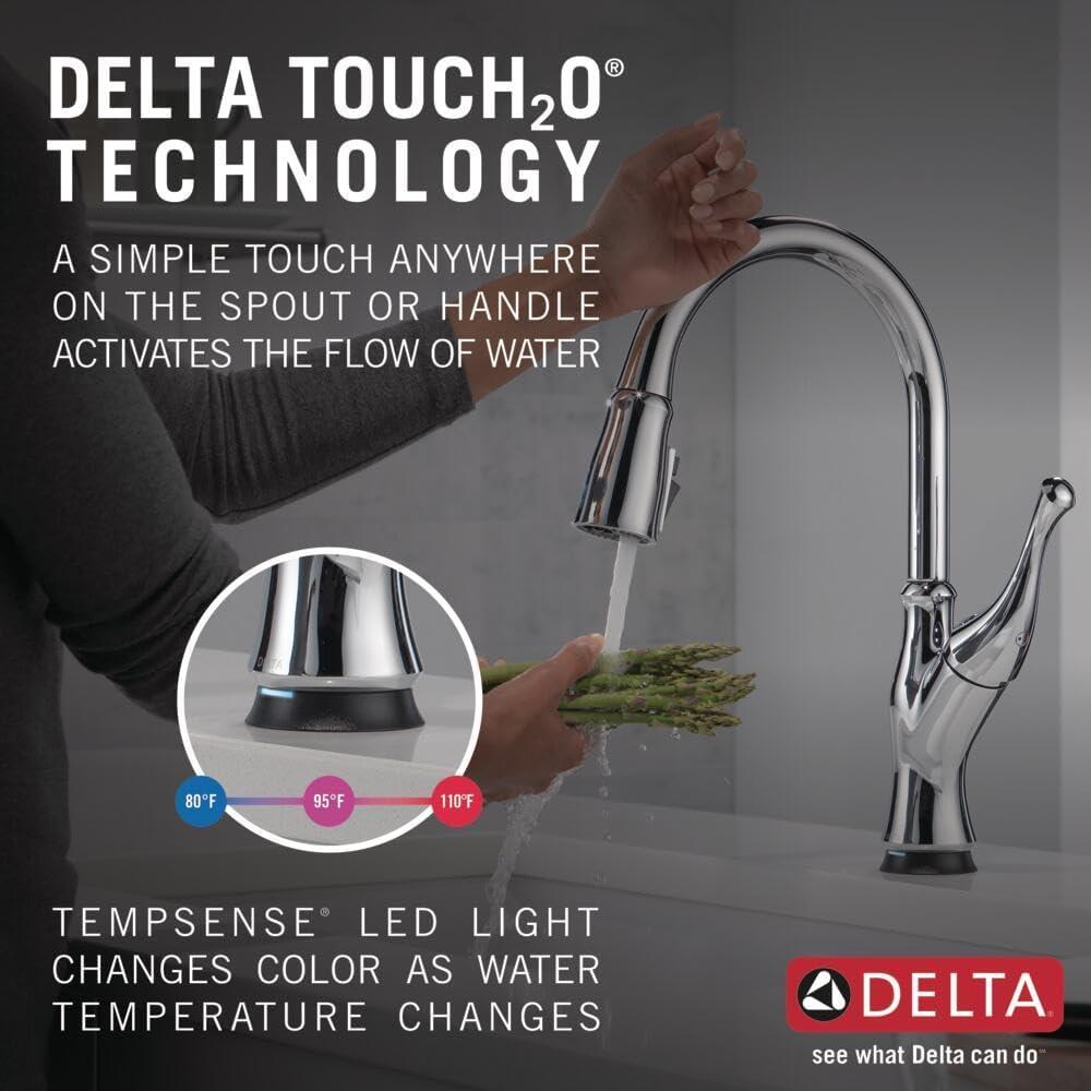 Delta Faucet Ophelia Touch Kitchen Faucet Chrome, Chrome Kitchen Faucets with Pull Down Sprayer, Kitchen Sink Faucet, Touch Faucet for Kitchen Sink, Delta Touch2O Technology, Chrome 19888TZ-DST