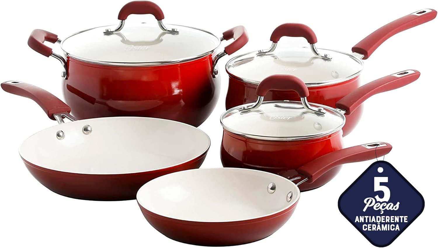 Red Aluminum Non-Stick 8-Piece Cookware Set with Enamel