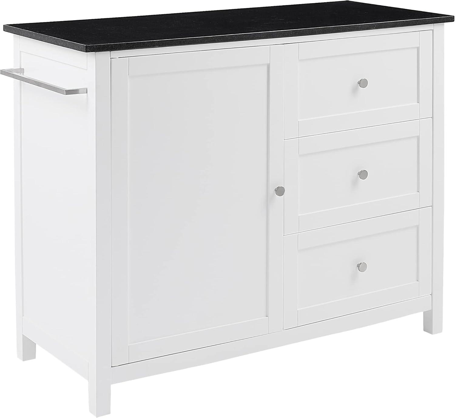 Crosley Soren Granite Top Kitchen Island/Cart Black/White: Traditional Style with Caster Wheels, Storage & Assembly Tools Provided