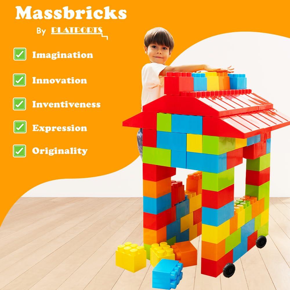 PLATPORTS Huge Blocks - Giant Plastic Blocks - Big Blocks - Jumbo Blocks - Big Building Blocks Jumbo - Jumbo Building Blocks - 86 Pieces Large Blocks for Kids Ages 1 to 8 with Wheels
