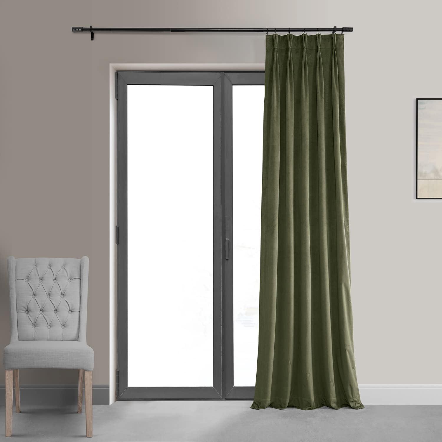 Hunter Green Velvet Blackout Pleated Curtain Panel 25" x 84"