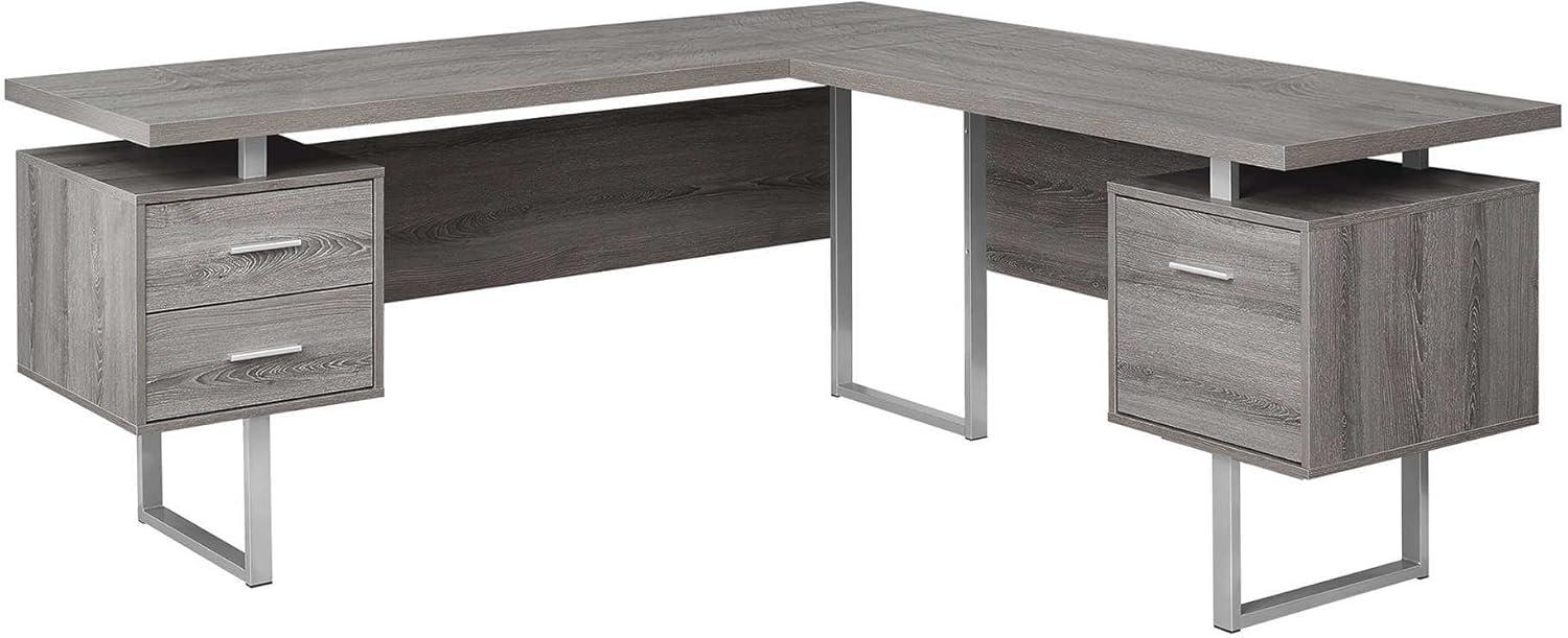 Modern L-Shaped Dark Taupe Wood Desk with 3 Drawers & Filing Cabinet