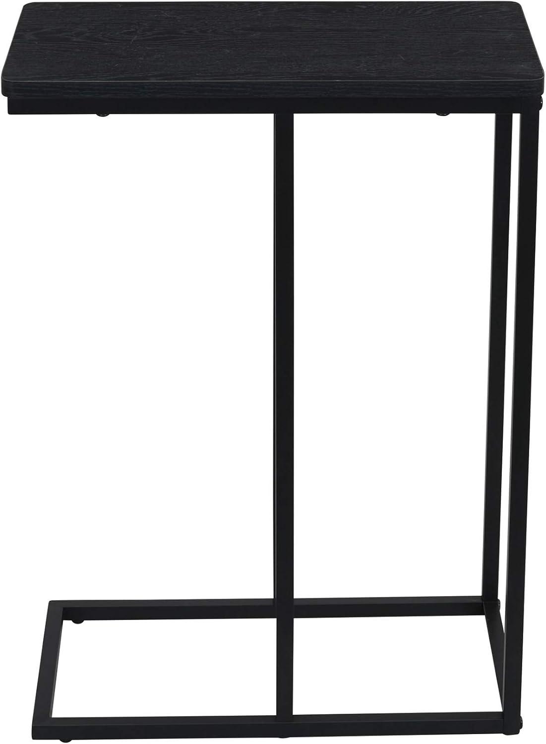 Household Essentials Jamestown C-Shaped for Accessibility Side End Table Black Oak Wood Grain and Black Metal