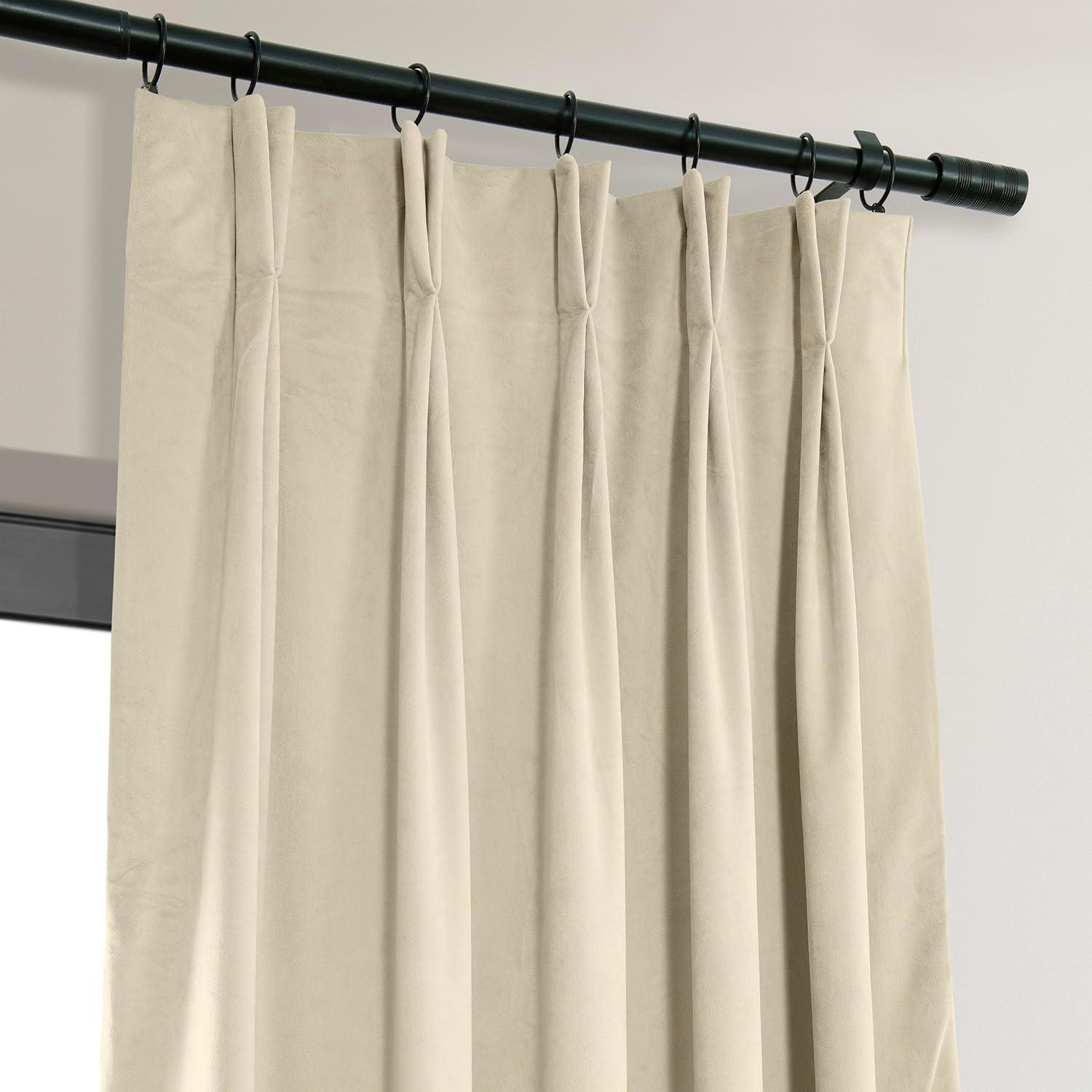 Alabaster Beige Velvet Blackout Pleated Curtain Panel 120"