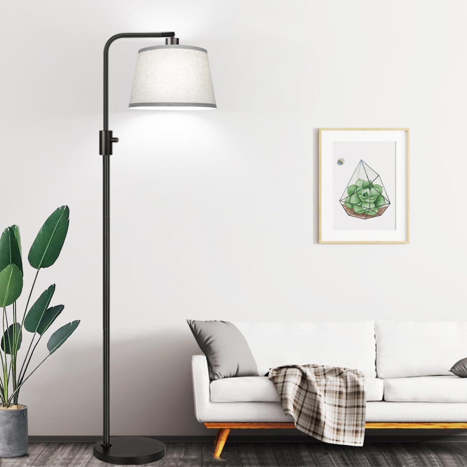 【Upgraded】 Dimmable Floor Lamp, 1000 Lumens LED Edison Bulb Included, Arc Floor Lamps for Living Room Modern Standing Lamp with Gray Shade, Tall Lamps for Living Room Bedroom Office Dining Room