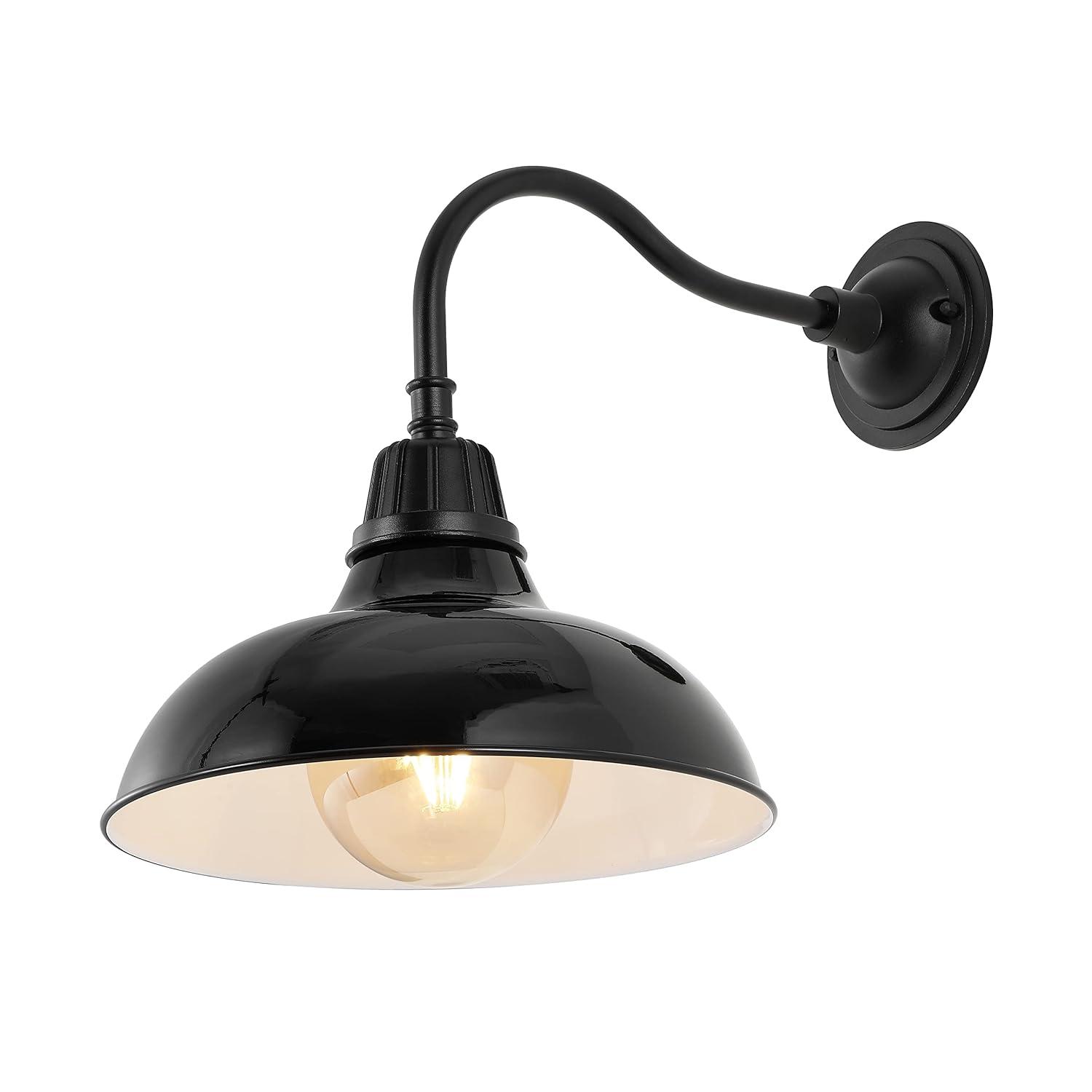 Aurora 12.25" 1-Light Farmhouse Industrial Indoor/Outdoor Iron LED Gooseneck Arm Outdoor Sconce, Black