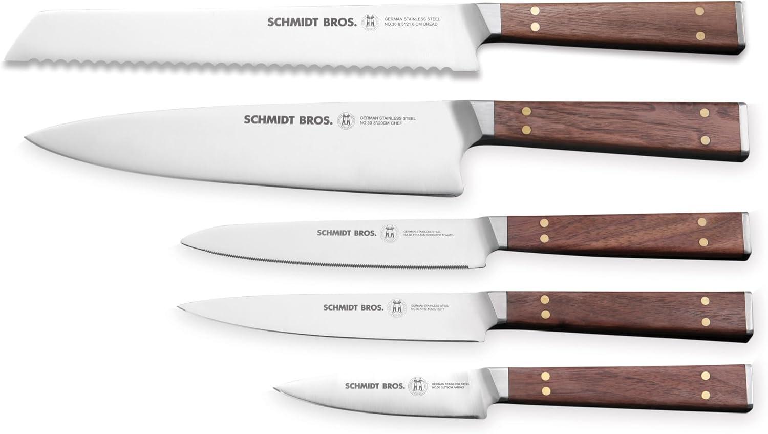 Schmidt Brothers Cutlery Schmidt Brothers™ Cutlery Walnut & Brass 6 Piece Knife Block Set & Reviews | Wayfair