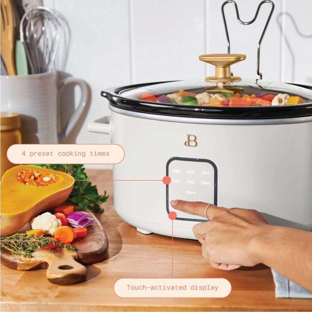 Beautiful 4Qt Slow Cooker with Touch-Activated Display, White Icing by Drew Barrymore