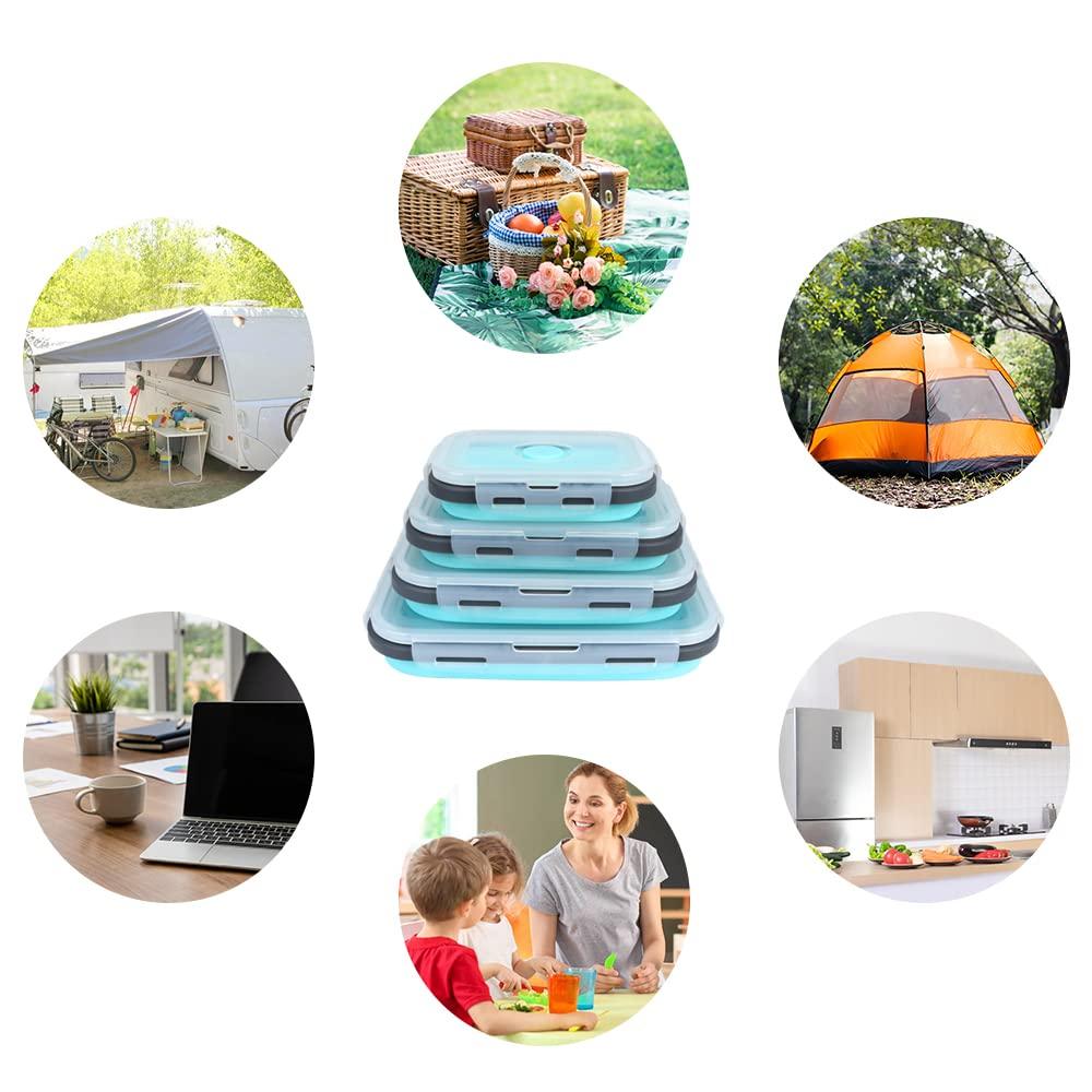 Chicmine Freezer Safe Collapsible Containers Collapsible Food Storage Containers 4pcs Collapsible Food Storage Container Set with Lids Silicone for Outdoor