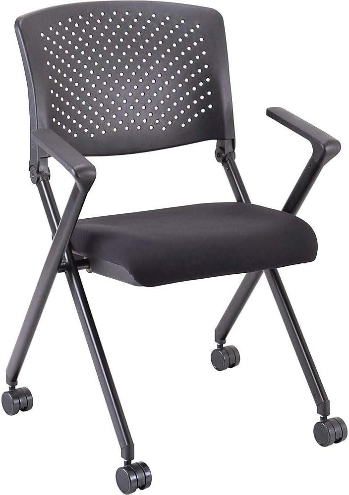 Black Fabric and Metal Nesting Reception Chair with Arms