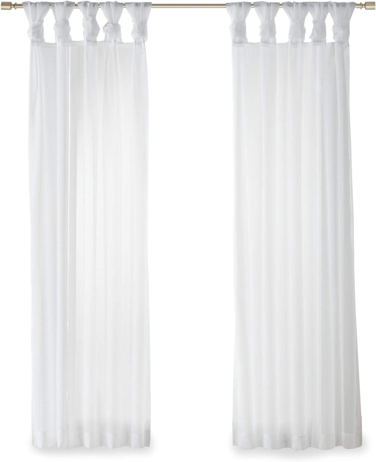 White Sheer Tab Top Ground Length Polyester Drapes