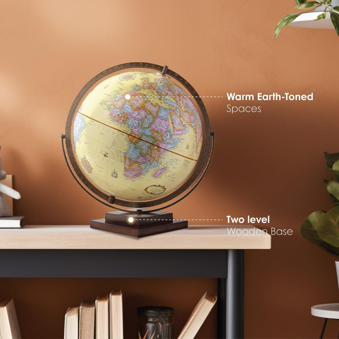 Waypoint Geographic Revolution 12" Diameter Desktop World Globe - Gyromatic Full-Swing Movement, Decorative Antique Globe for Home or Office Decor