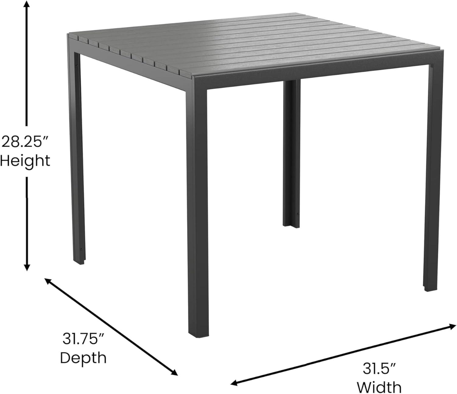 Black Square Steel Patio Dining Table with Poly Resin Slatted Top