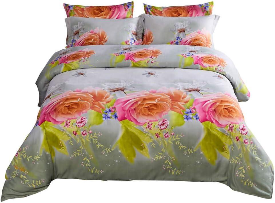 Queen Size Multicolor Floral Cotton Duvet Cover Set