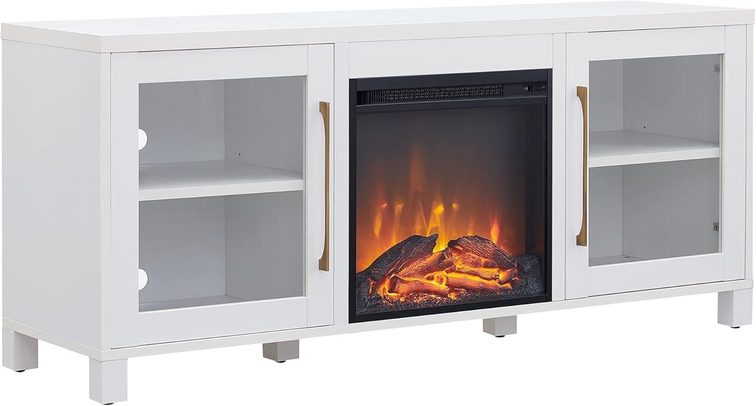 White TV Stand with Log Fireplace Insert - Henn&Hart