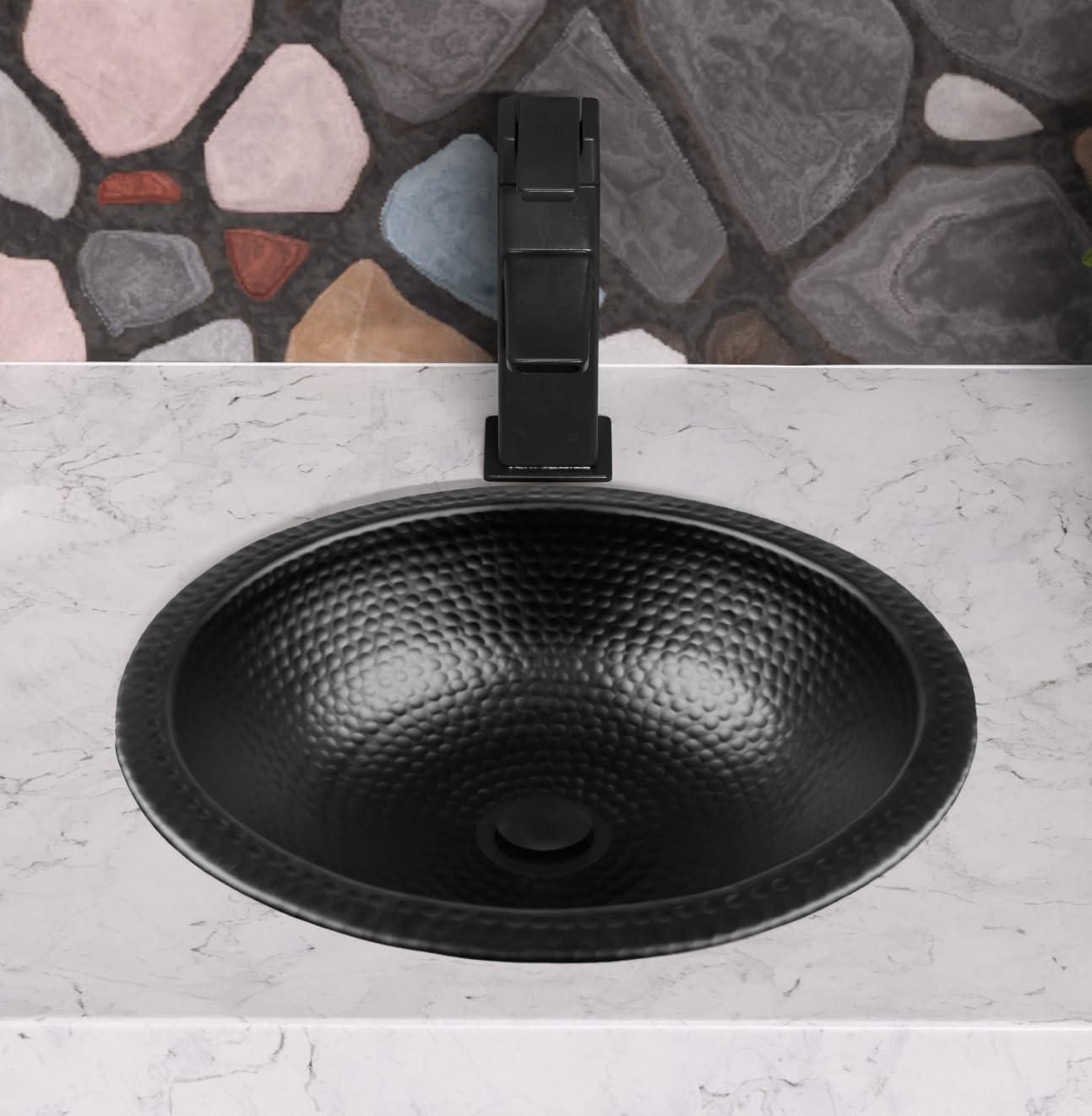 Aluminum Hand Hammered Rotunda Drop-In Bathroom Vanity Sink 16", Black