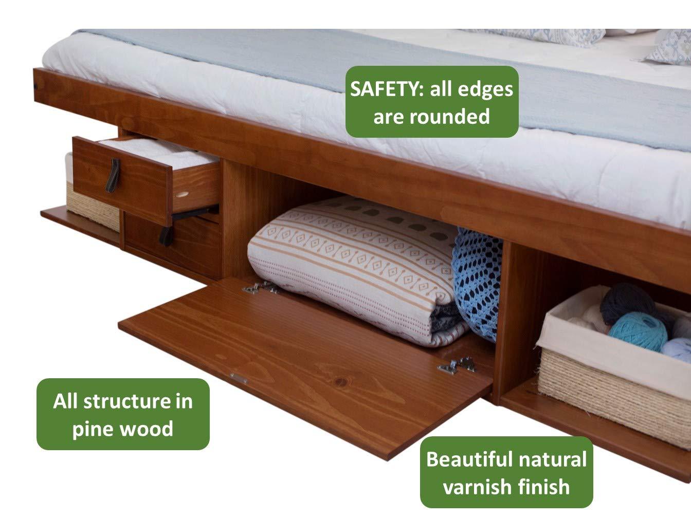 Memomad Bali Storage Platform Sturdy Modern Bed Frame with Drawers & More (Full Size, Caramel Brown Wood)