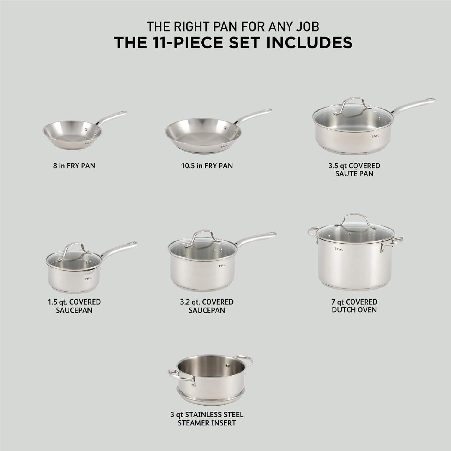 11-Piece Stainless Steel Induction Cookware Set with Glass Lids