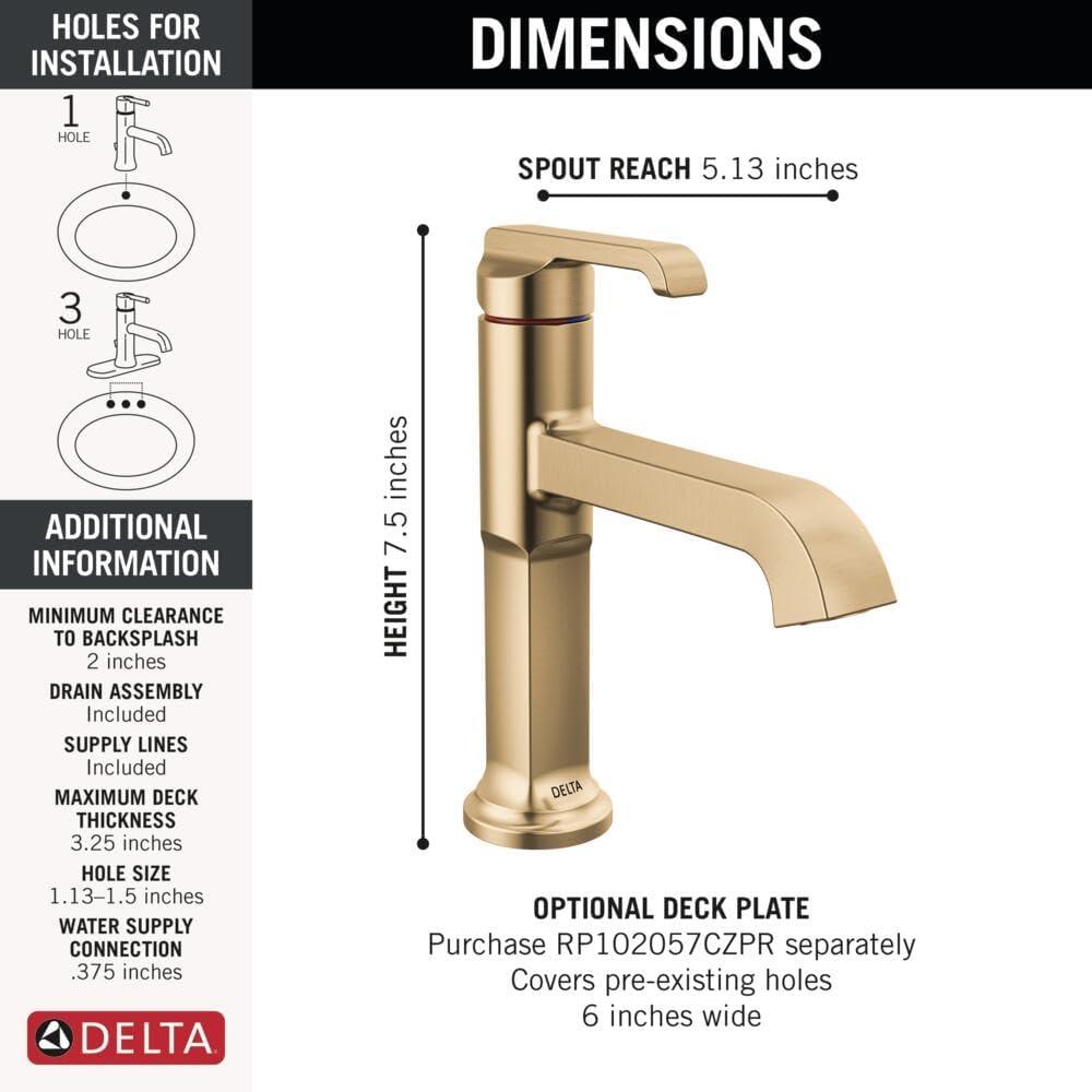 Tetra Single Hole Bathroom Faucet, Single Handle Bathroom Sink Faucet with Drain Assembly