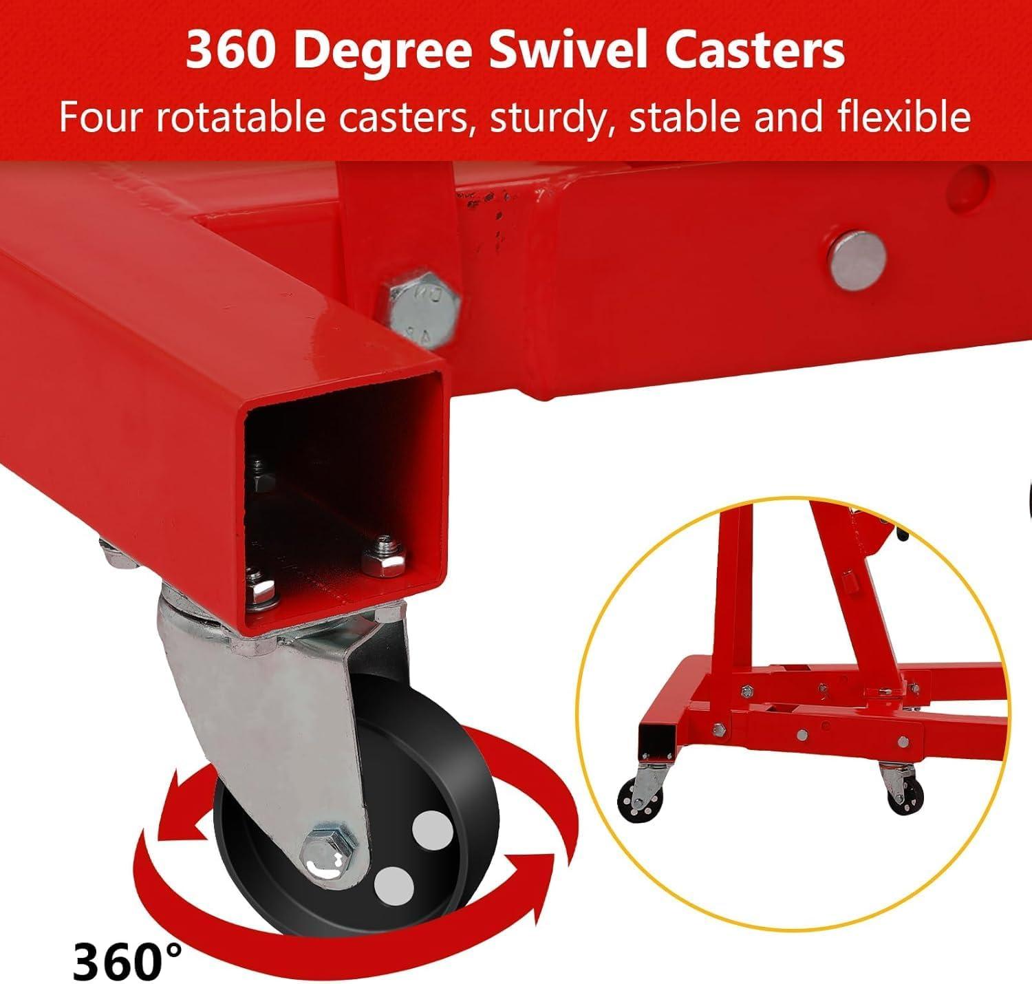 2 Ton Folding Engine Crane Engine Hoist Cherry Picker Ship Crane Heavy Duty Steel Lift Garage Workshop Auto Repair Foldable Stand 6 Caster