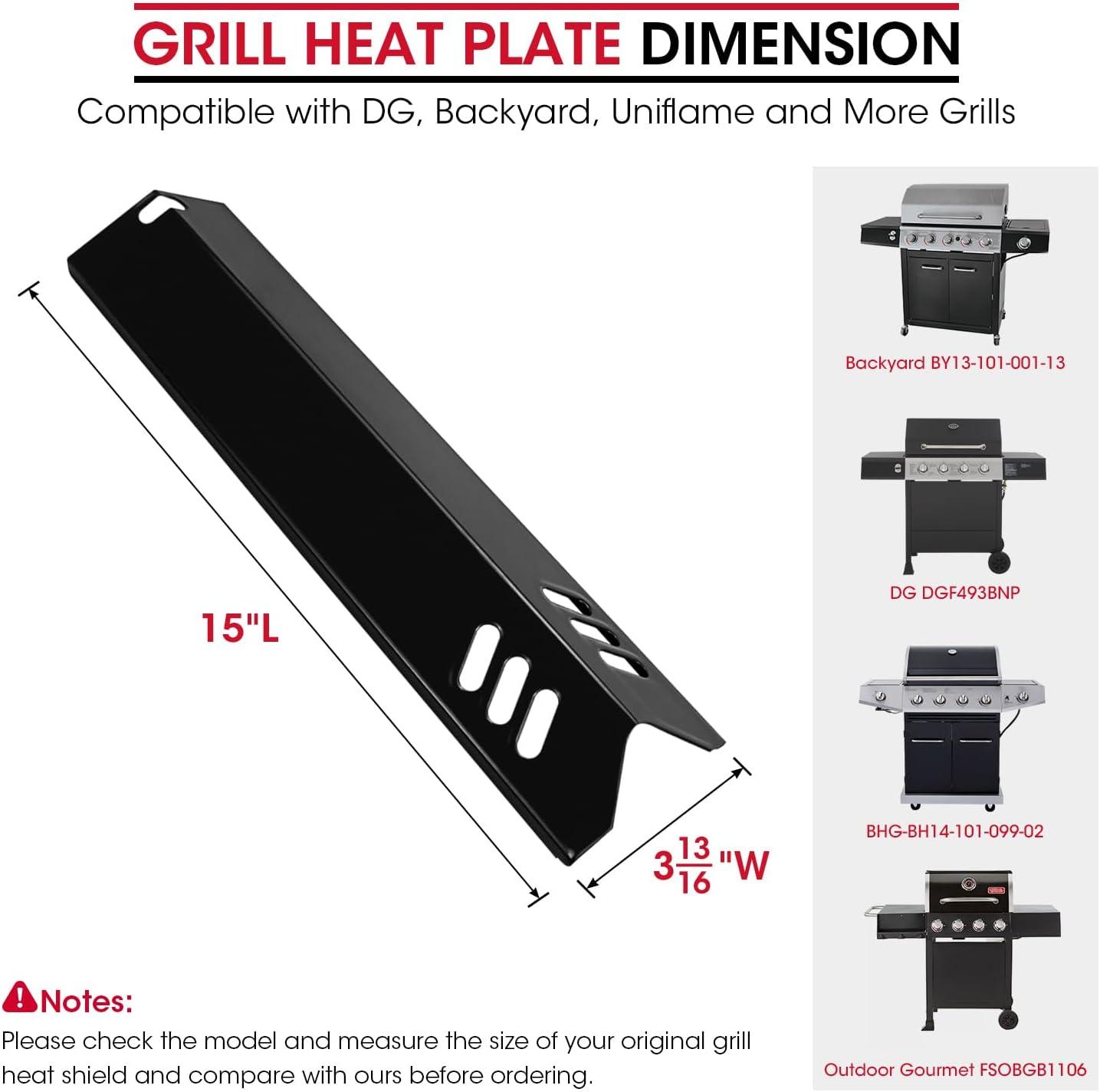 Unicook 15 Inch Grill Heat Plates for Dyna-Glo, Grill Burner Covers, Grill Parts Porcelain Heat Shields for Backyard, 4 Pack