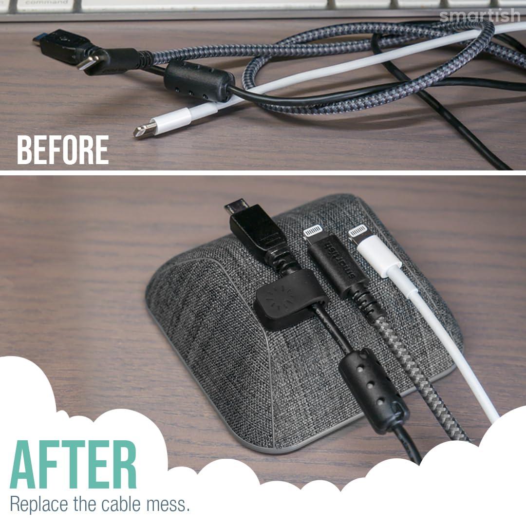 Smartish Magnetic Cord Holder - Cable Wrangler Organizer with Magnet Clips for Charger Management on Desktop, Nightstand, or Side Table - No. 2 Pencil Gray