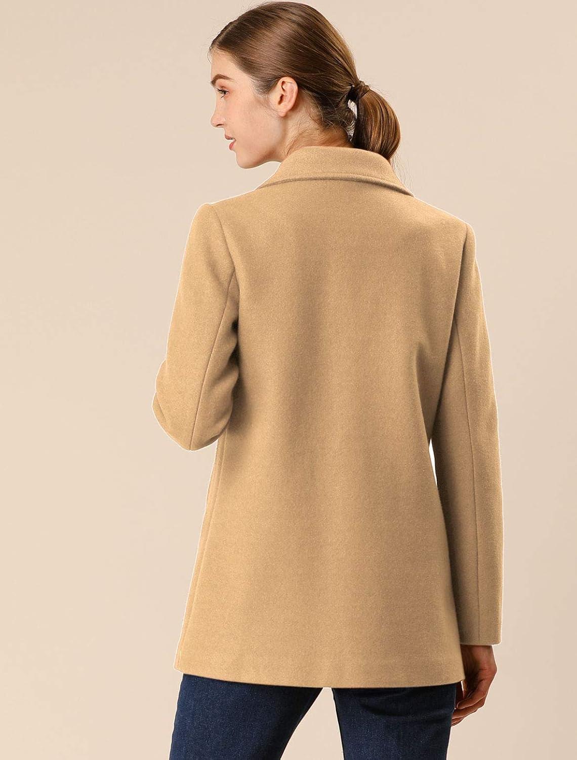 Allegra K Women's Long Sleeves Double Breasted Button Winter Outerwear Pea Coat Camel X-Large