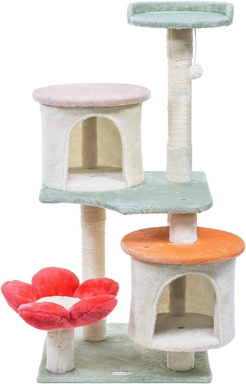 Tucker Murphy Pet™ 42.7In Flower Cat Tree Tower Condo Furniture Apartment Plush Habitat Kitten Amusement Platform With Scratch Posts Toy Ball Pet House Play (Medium 42.7" H)