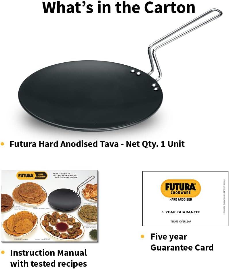 Hawkins Futura Hard Anodized Concave Tava Griddle with Steel Handle: Gas Compatible, Aluminum Surface, Hand Wash