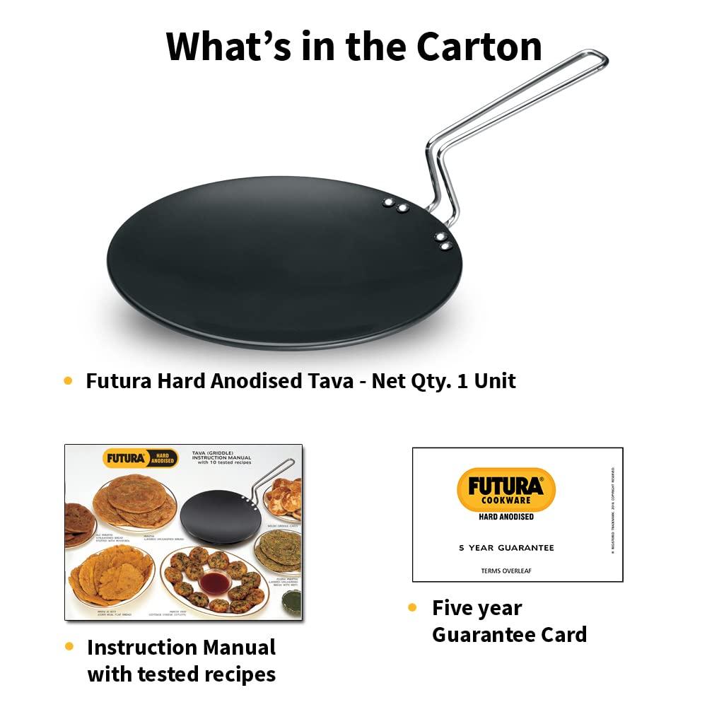 Hawkins Futura Hard Anodized Concave Tava Griddle with Steel Handle: Gas Compatible, Aluminum Surface, Hand Wash
