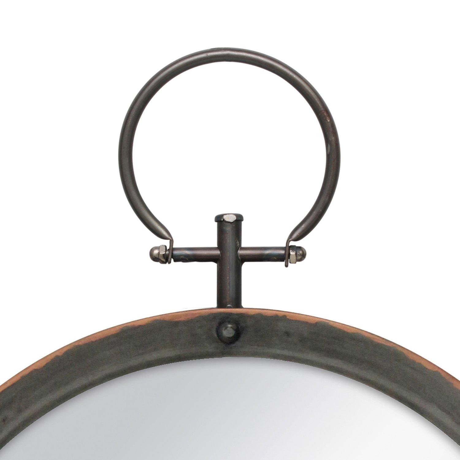 Rustic Bronze Round Wall Mirror with Rivet Detail and Hanging Loop