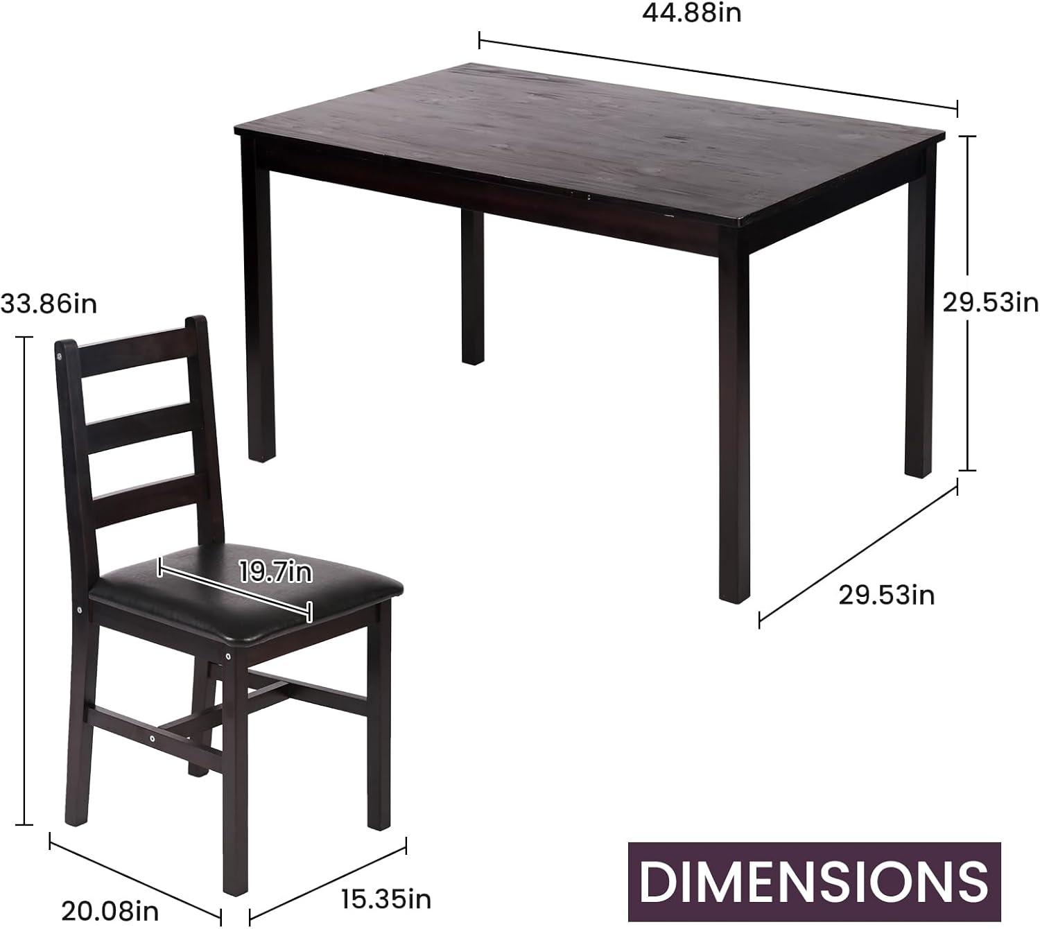 Verabella 5 Piece Dining Table Set Kitchen Table and Chairs for Modern Wooden Rectangular Dining Room Table with 4 Chairs for Kitchen, Restaurant, Small Space, Dark Brown