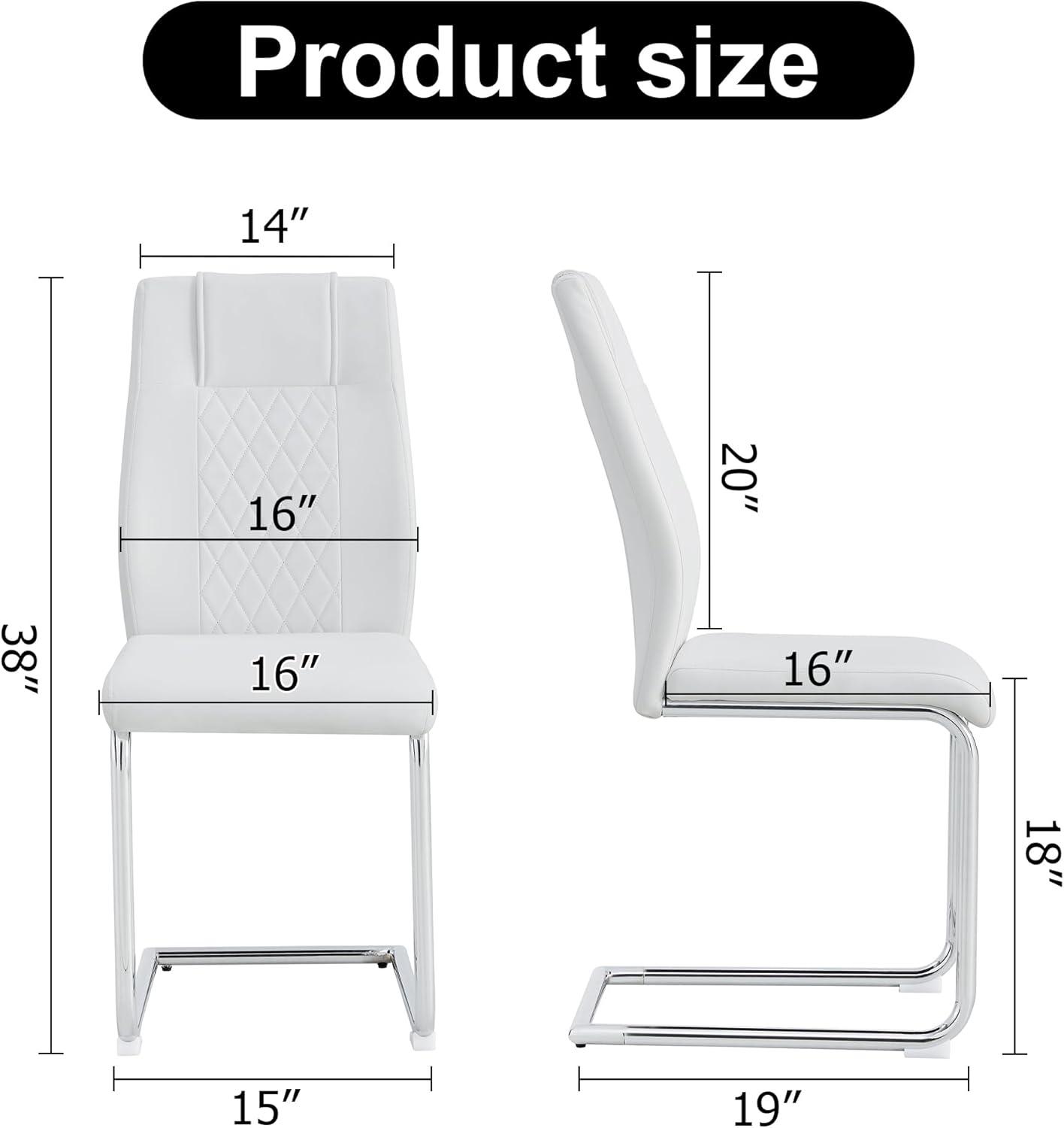 Faux Leather Dining Chairs Set of 4, PU Leather Accent Chairs with Backrest, Metal Legs, 4pcs Armless Parsons Chair for Bed Room,Kitchen, Living Room, White+Silver