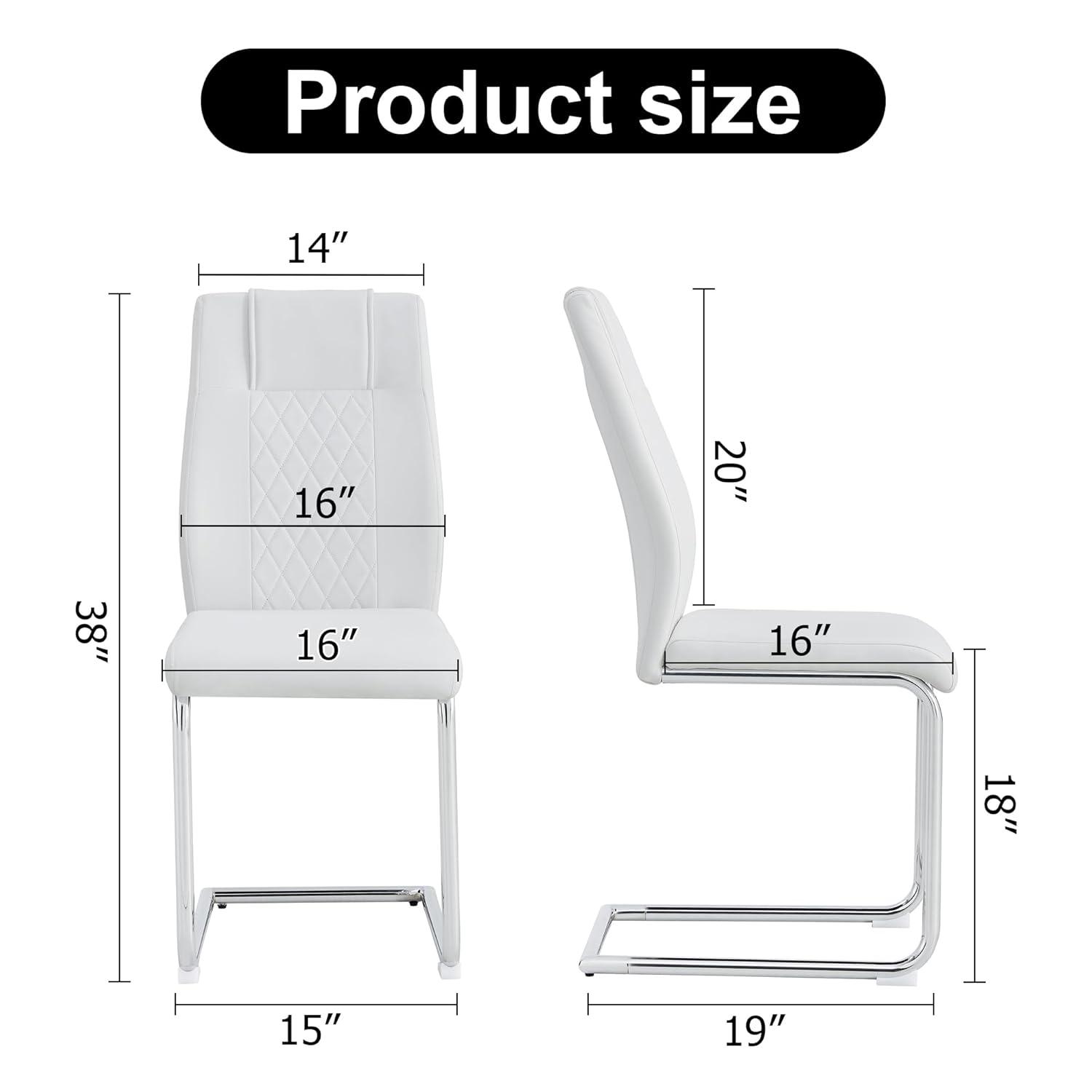 Faux Leather Dining Chairs Set of 4, PU Leather Accent Chairs with Backrest, Metal Legs, 4pcs Armless Parsons Chair for Bed Room,Kitchen, Living Room, White+Silver