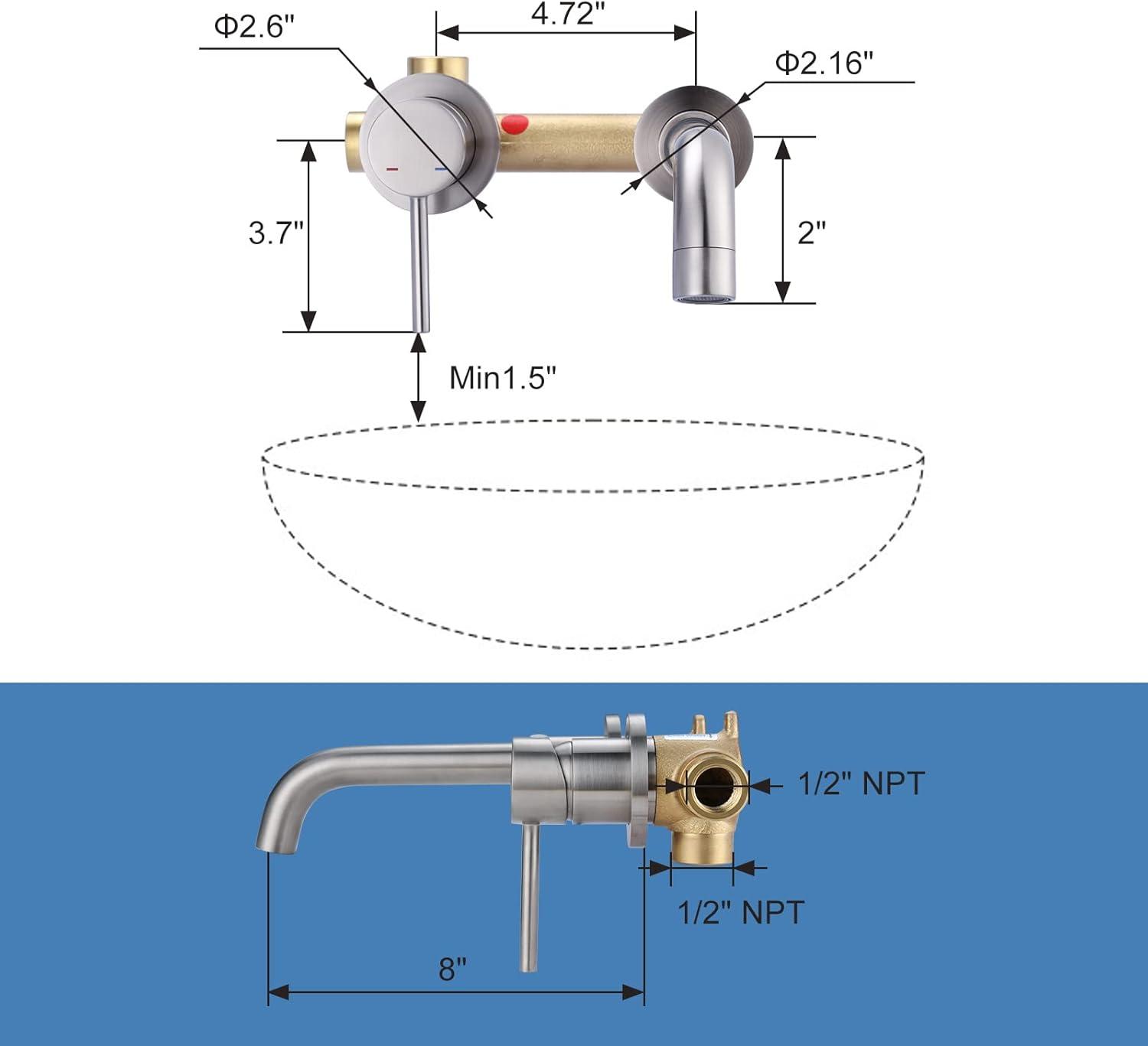 Brushed Nickel Single Handle Wall Mount Bathroom Faucet