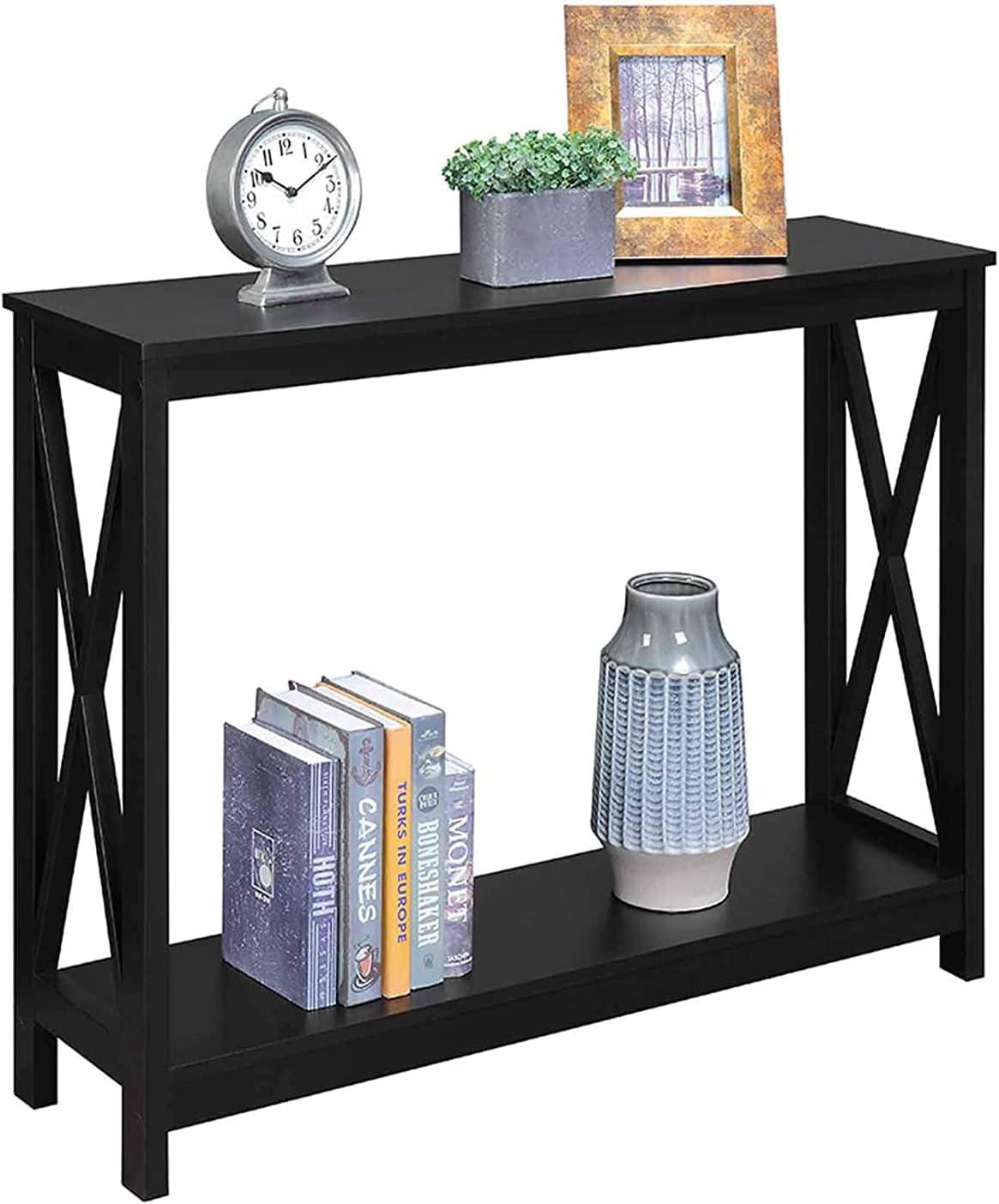 Eco-Friendly Oxford Black Console Table with Dual-Tier Storage