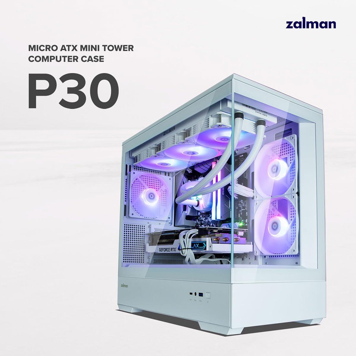 White Micro-ATX Gaming PC Case with ARGB Fans and Glass Panels