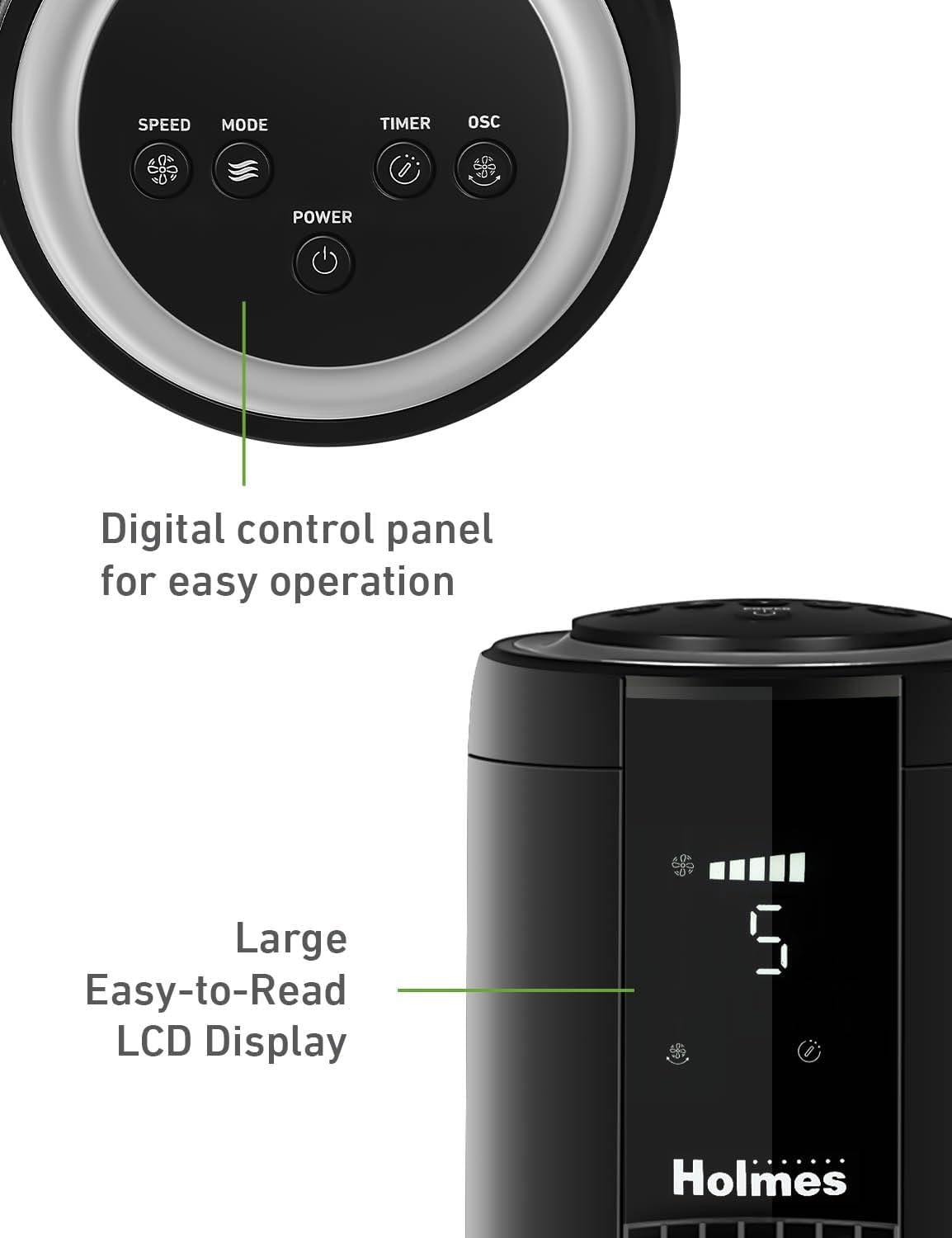 42" Oscillating Digital Tower Fan, 5 Speeds, Remote Control