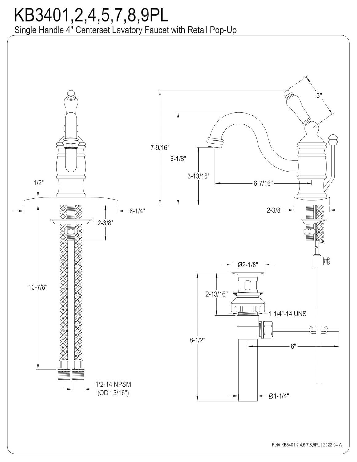 Kingston Brass Victorian Single-Handle 1-Hole Deck Mount Bathroom Faucet with Plastic Pop-Up