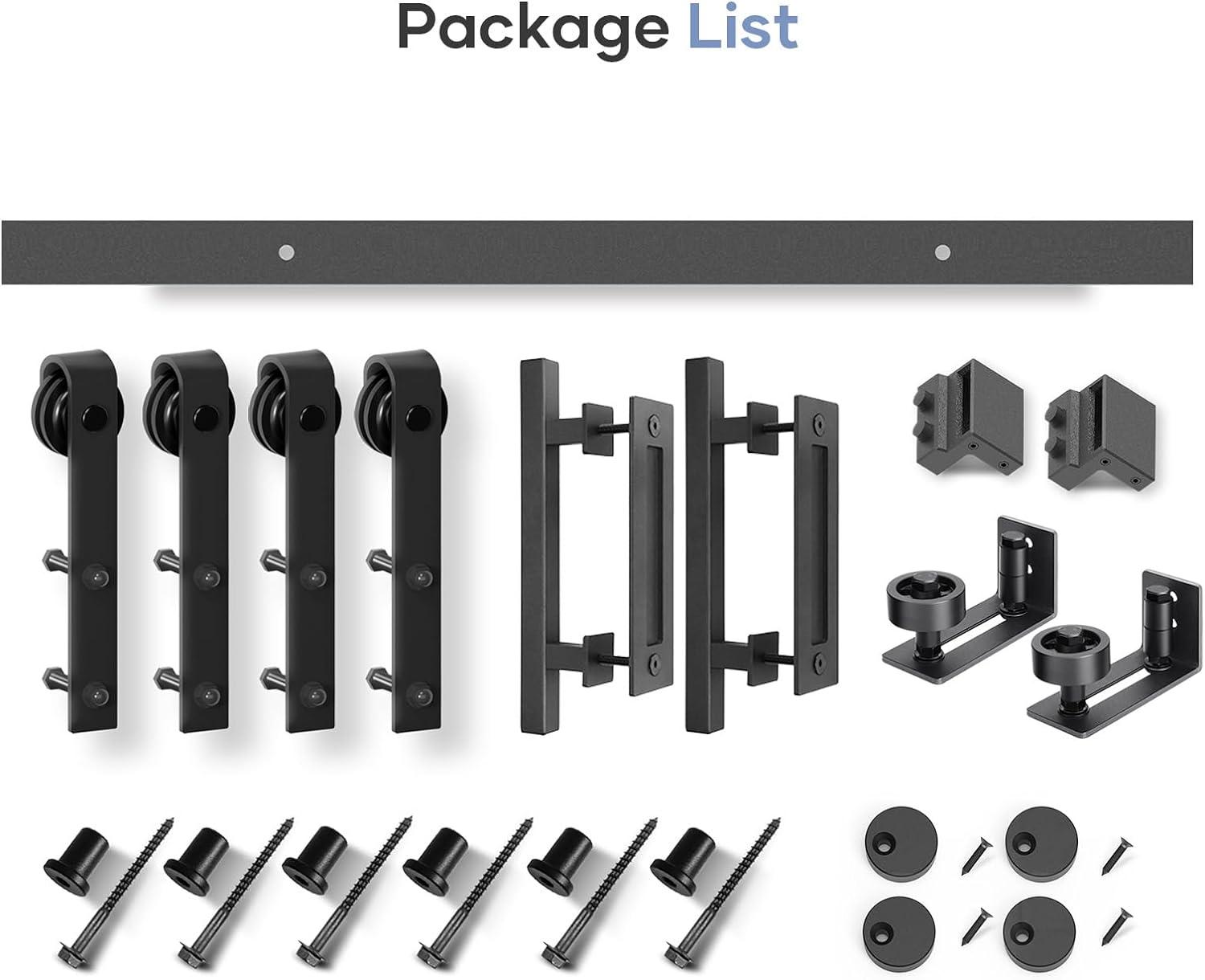 8FT Black Steel Double Sliding Barn Door Hardware Kit