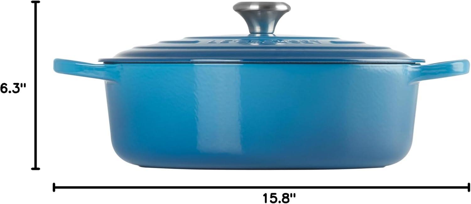 Marseille Blue Enameled Cast Iron Round Dutch Oven, 6.75 Qt